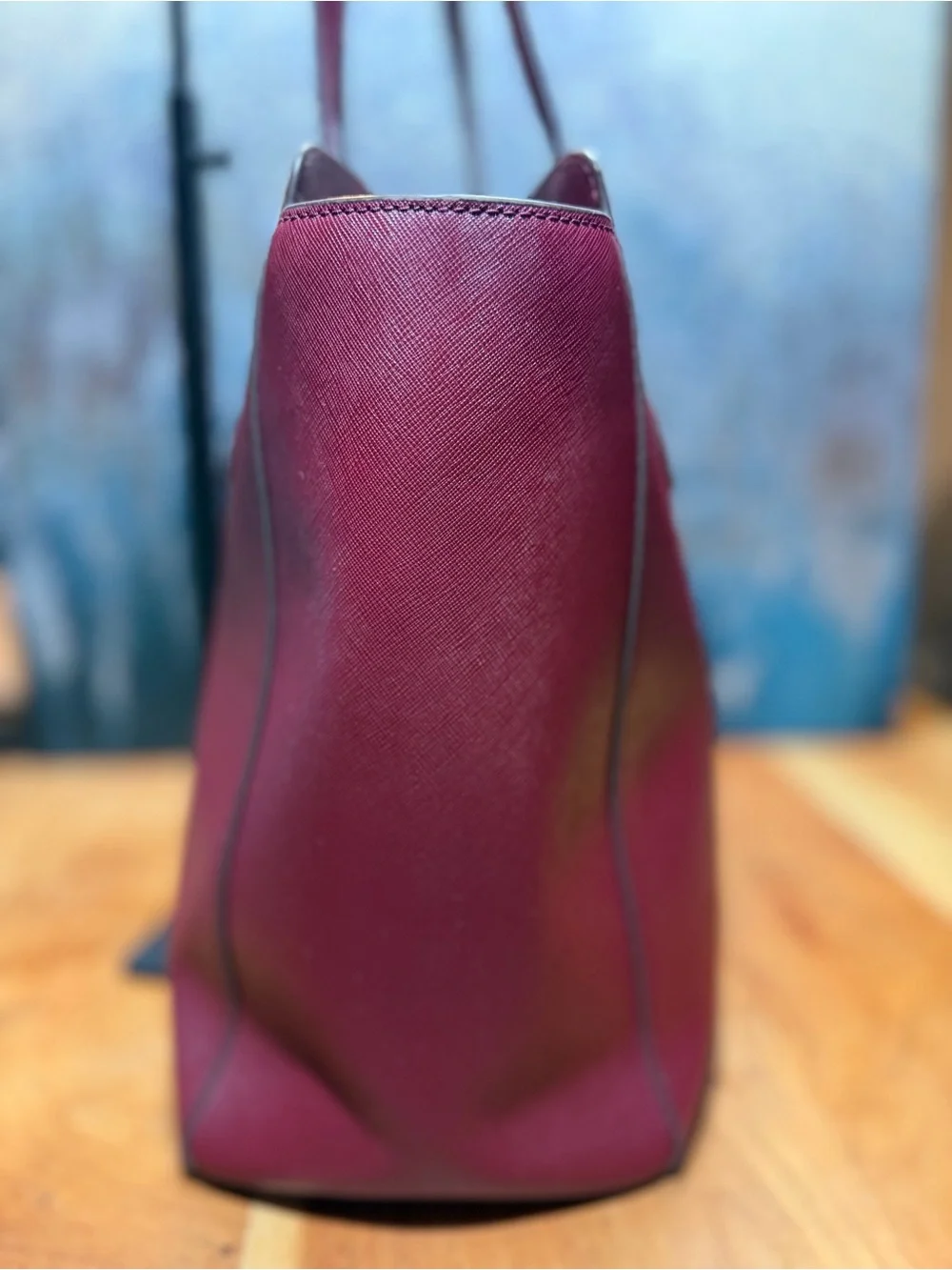 Tory Burch Classic Emerson Saffiano Leather Tote Burgundy Imperial Merlot